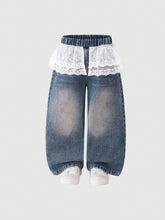 Girls' Casual Lace Patchwork Simple Denim Jeans